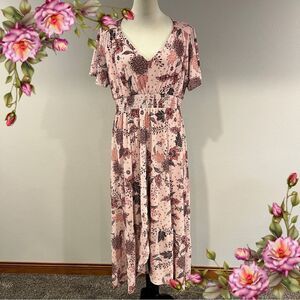 Maurice’s Floral Dusty Pink v-neck Maxi Dress with Short sleeves